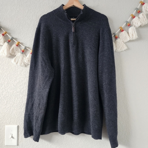 Daniel Hechter 2-Ply 100% Cashmere Half Zip Gray Pullover Sweater Business XL - Picture 1 of 11